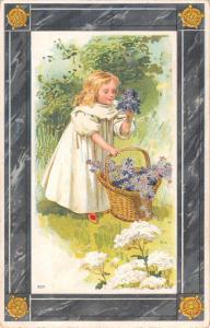 US2516 Little Girl Collecting Flowers  litho coffee advertising back Jurgens