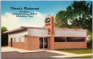 Postcard Schulenburg Texas cc1930s Kloesel's Restaurant Greyhound Bus Station