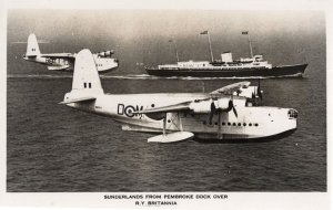 Sunderlands From Pembroke Dock RY Britannia Ship Plane RPC Postcard