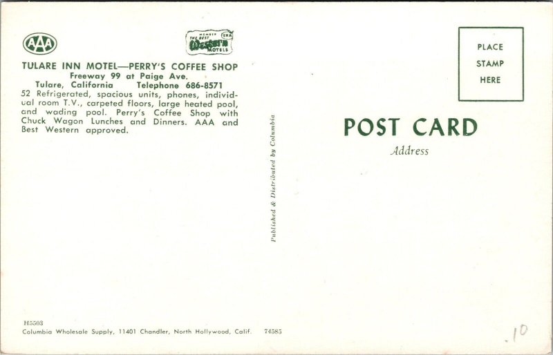 Vtg California CA Tulare Inn Motel Perry's Coffee Shop 1960s View Postcard