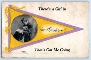 c1910 New England North Dakota Vintage Postcard There's Girl Got Me Going Posted