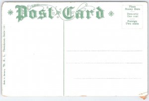 Vintage Lithograph Postcard USS Battleship at Night with Spotlight, Pre-1907