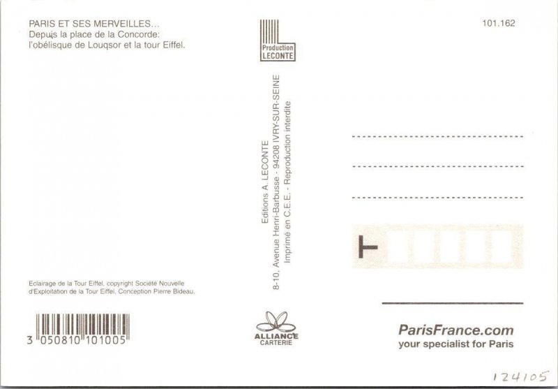 2~4X6 Postcards Paris, France  EIFFEL TOWER Day & Night~Lightening LUXOR OBELISK