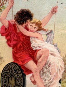 1881 Willimantic Thread Lovely Grecian Roman Couple On Spool Swing F148