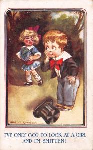 Fred Spurgin~Dismayed Lil Boy~Looks at Girl & Is Smitten~A & H Funny Fancies 404