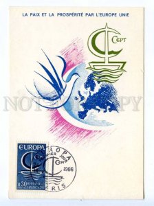 420044 FRANCE 1966 year EUROPA CEPT Council of Europe PEACE PIGEON maximum card
