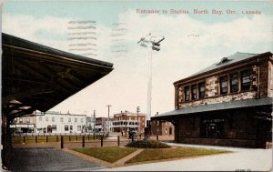 North Bay Ontario Entrance to Train Station ON c1916 Postcard H49