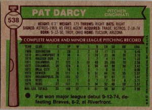 1976 Topps Football Card Pat Darcy Cincinnati Reds sk13553