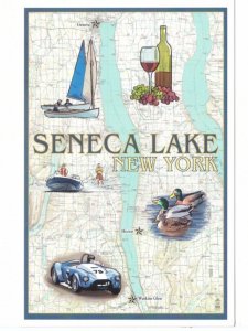 Seneca Lake Nautical Chart, Contour Map, New York, Lantern Press Poster Postcard