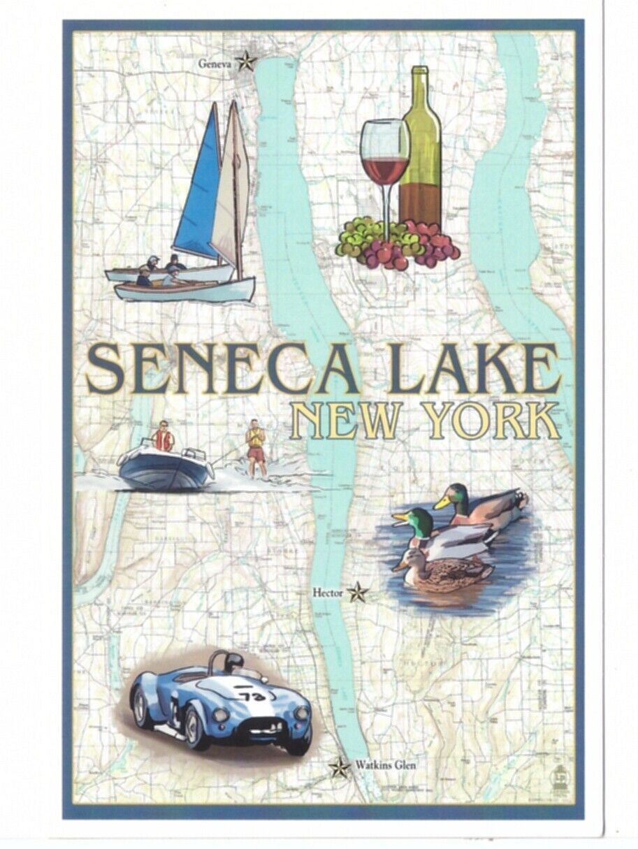 Seneca Lake Nautical Chart, Contour Map, New York, Lantern Press Poster