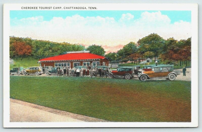 Chattanooga Tennessee~Cherokee Tourist Camp~Cars & Campers Crowd Office~1920s 