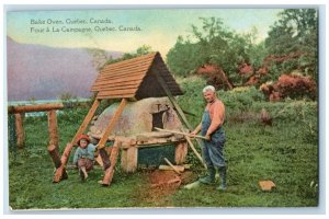 c1910 Man Busy in Bake Oven Quebec Canada Unposted Antique Postcard