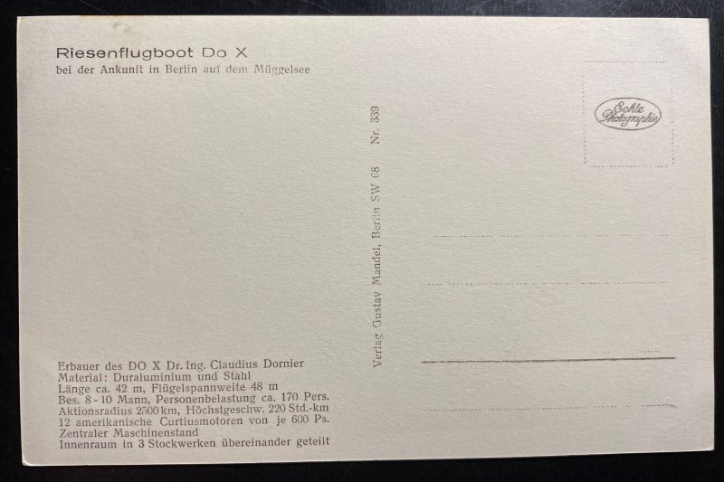 Original Mint Dornier DOX Seaplane Arrival Time  RPPC Postcard