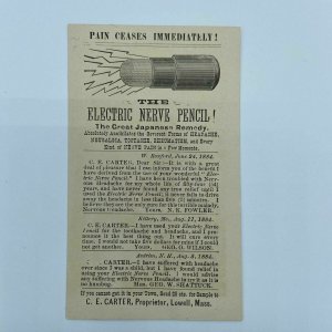 Electric Nerve Pencil Quack Medicine Carter Lowell Mass Massachusetts Trade Card