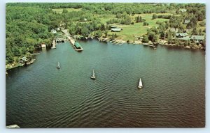 BEAUMARIS, MUSKOKA Ontario Canada ~ AERIAL VIEW Sailboats ca 1960s Postcard