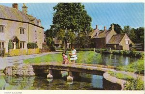 Gloucestershire Postcard - Lower Slaughter - Showing Two Little Girls Ref TZ327