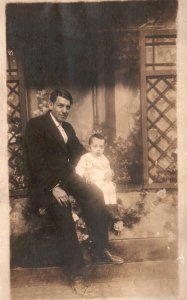 Vintage Postcard Portrait of Father and His Child Son Family Parent Love RPPC