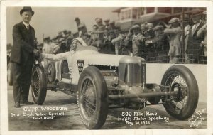 RPPC Postcard Indy 500 Indianapolis speedway 1928 Cliff Woodbury w/ Mike Boyle