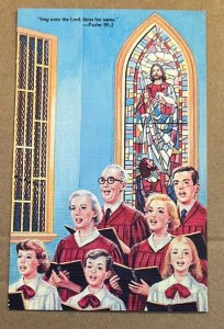 VINTAGE LINEN POSTCARD UNUSED - SING UNTO THE LORE, BLESS HIS NAME