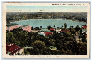 Orlando Florida FL Postcard City Beautiful Lake Eola Memorial High School 1925