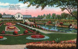 Vintage Postcard 1939 Sunken Garden in Beautiful Mitchell Park Milwaukee WI