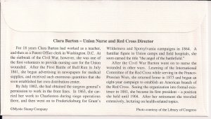 Union Nurse Clara Barton, Red Cross, FDC Gettysburg Cancel 1995 Civil War