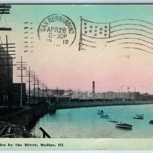 c1910s Moline IL Industrial Factory Plants Boats Telegraph Lines Smokestack A219