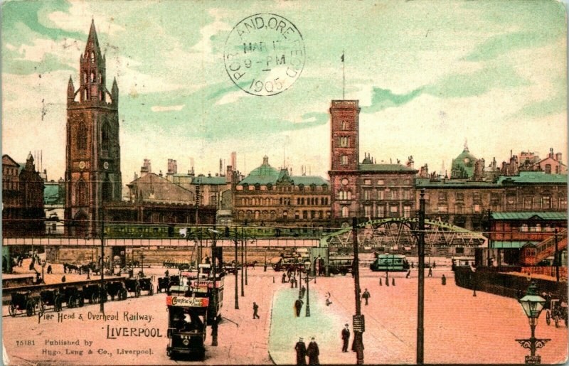 Vtg Postcard 1905 Liverpool England UK Pier Head & Overhead Rwy Lang's Series