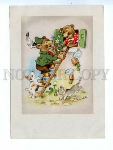 536879 East Germany GDR 1950-years dressed Teddy bears dog and cat cacti flying