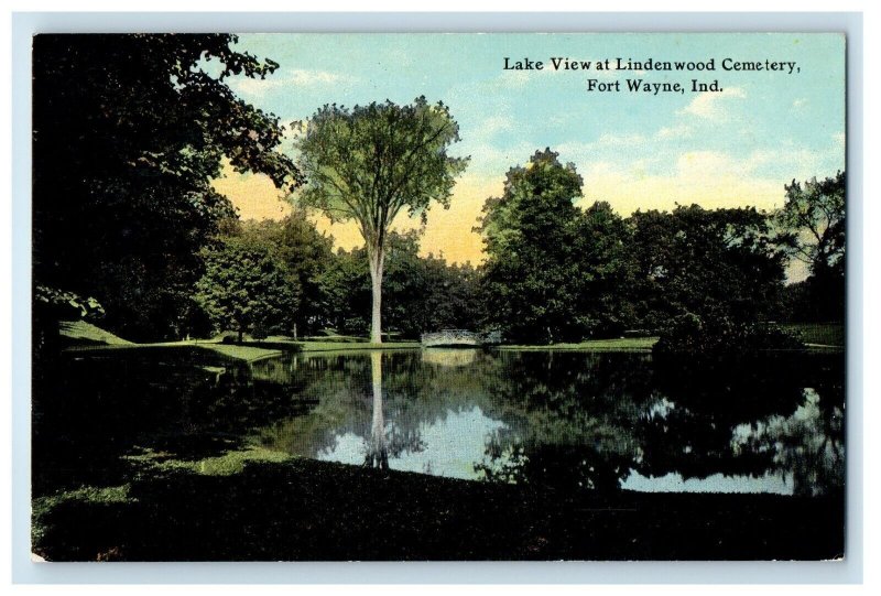 c1910's Lake View At Lindenwood Cemetery Fort Wayne Indiana IN Antique Postcard
