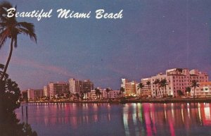 Glowing Lights Beautiful Miami Beach, Florida Vintage Postcard  