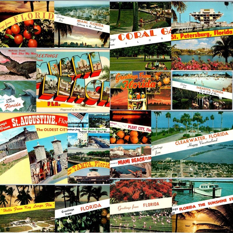 x19 MIXED LOT c1960s Florida Greetings From Chrome City Postcards FL A178-1