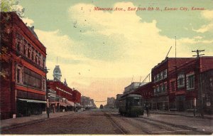 c.'13, Minnesota ave E from 8th, Trolly, Kansas City KS, Old Postcard