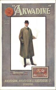 Men's Clothing Fashion Suit Hat Trench Coat Smoking Cigar c1910 Postcard