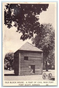 c1940 Old Block House Civil War Exterior Fort Scott Kansas KS Vintage Postcard