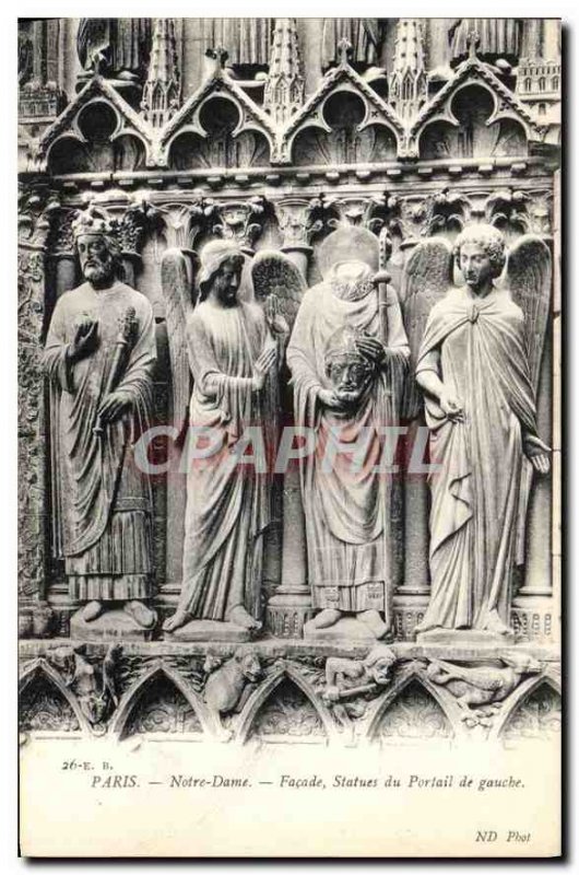 Postcard Old Paris Notre Dame Facade Statues of the left Portal