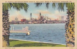 Florida Jacksonville Highway & Railroad Bridges Across St John's River C...