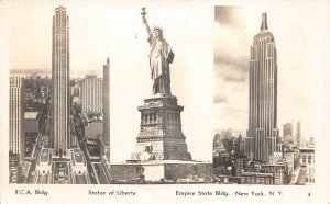 New York City NY 1950s RPPC Real Photo Postcard Statue Of Liberty Empire State