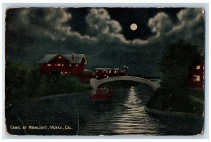 c1910 Night View Canal Moonlight Bridge Venice California CA Antique  Postcard