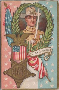 Postcard Military Patriotic Postcard US Soldier To My Comrade American Flag