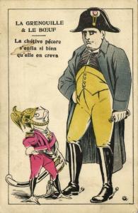 The Frog and the Ox, Napoleon Bonaparte, Frog in Uniform (1910s) Postcard