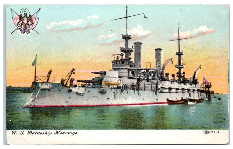 Early 1900s US Navy WWI Battleship Kearsarge (BB-5) Great White Fleet Postcard