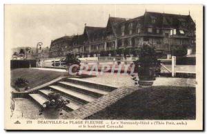 Deauville flowered beach Old Postcard The normandy Hotel and the Boulevard Co...