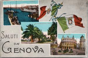 Saluti Da Genova Italy Flag Multiview Vintage Postcard D73
