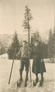 Postcard RPPC C-1910 Cross Country Skiing winter sports 23-1954