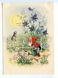 420254 GERMANY GDR 1956 year Gnome in garden song bird BAUMGARTEN postcard