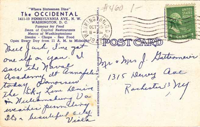 Hotel Occidental, Washington, DC - pm 1947 - Linen