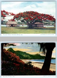 2 Postcards FIJI ~ Village Scene SIGATOKA RIVER & SIGATOKA COAST