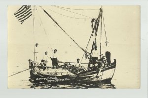 Tarpon Springs FLORIDA RP c1910 SPONGE FISHING BOAT Fishermen nr Tampa Dunedin