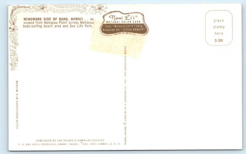 Windward side of Oahu HAWAII Postcard